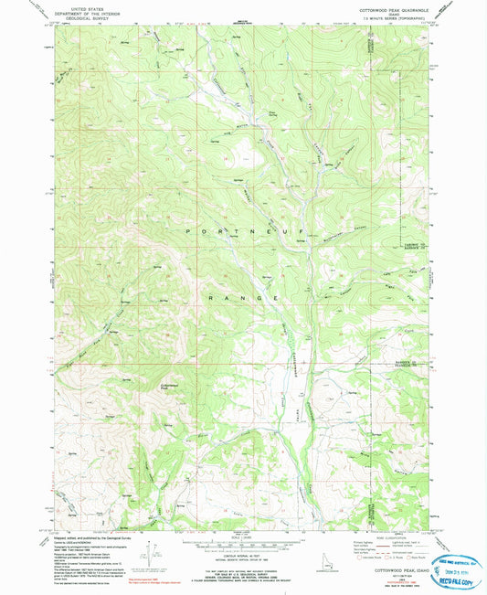 Classic USGS Cottonwood Peak Idaho 7.5'x7.5' Topo Map Image
