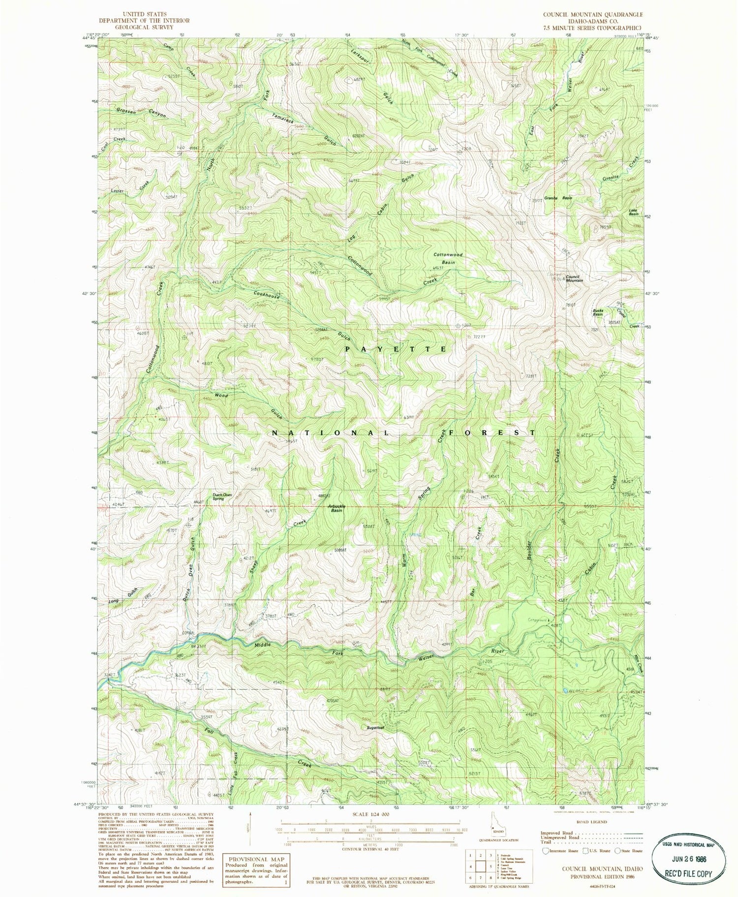Classic USGS Council Mountain Idaho 7.5'x7.5' Topo Map Image