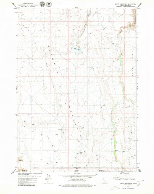 Classic USGS Cowan Reservoir Idaho 7.5'x7.5' Topo Map Image