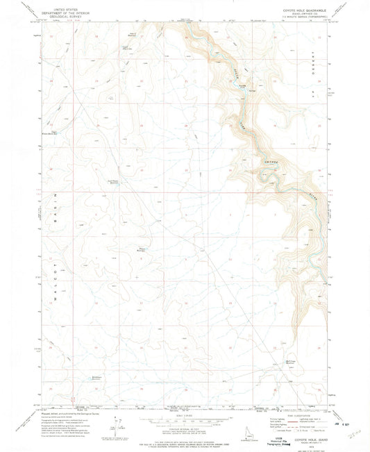 Classic USGS Coyote Hole Idaho 7.5'x7.5' Topo Map Image