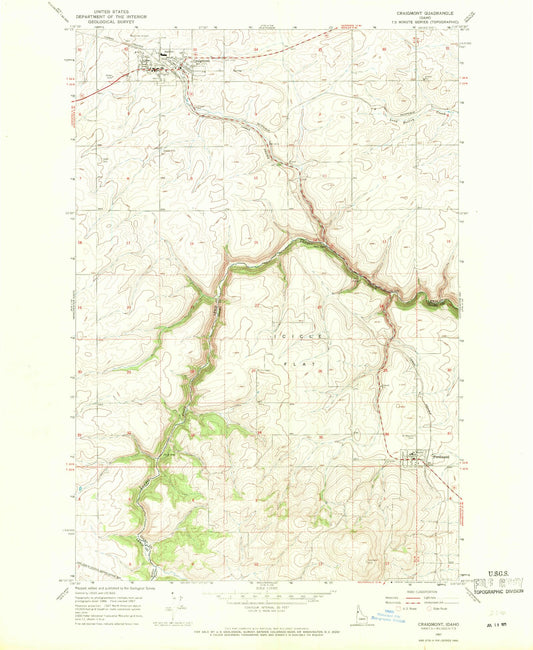 Classic USGS Craigmont Idaho 7.5'x7.5' Topo Map Image