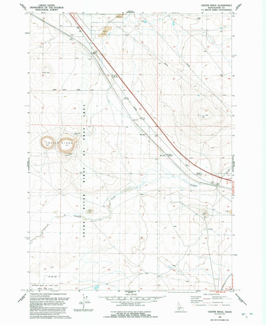 Classic USGS Crater Rings Idaho 7.5'x7.5' Topo Map Image