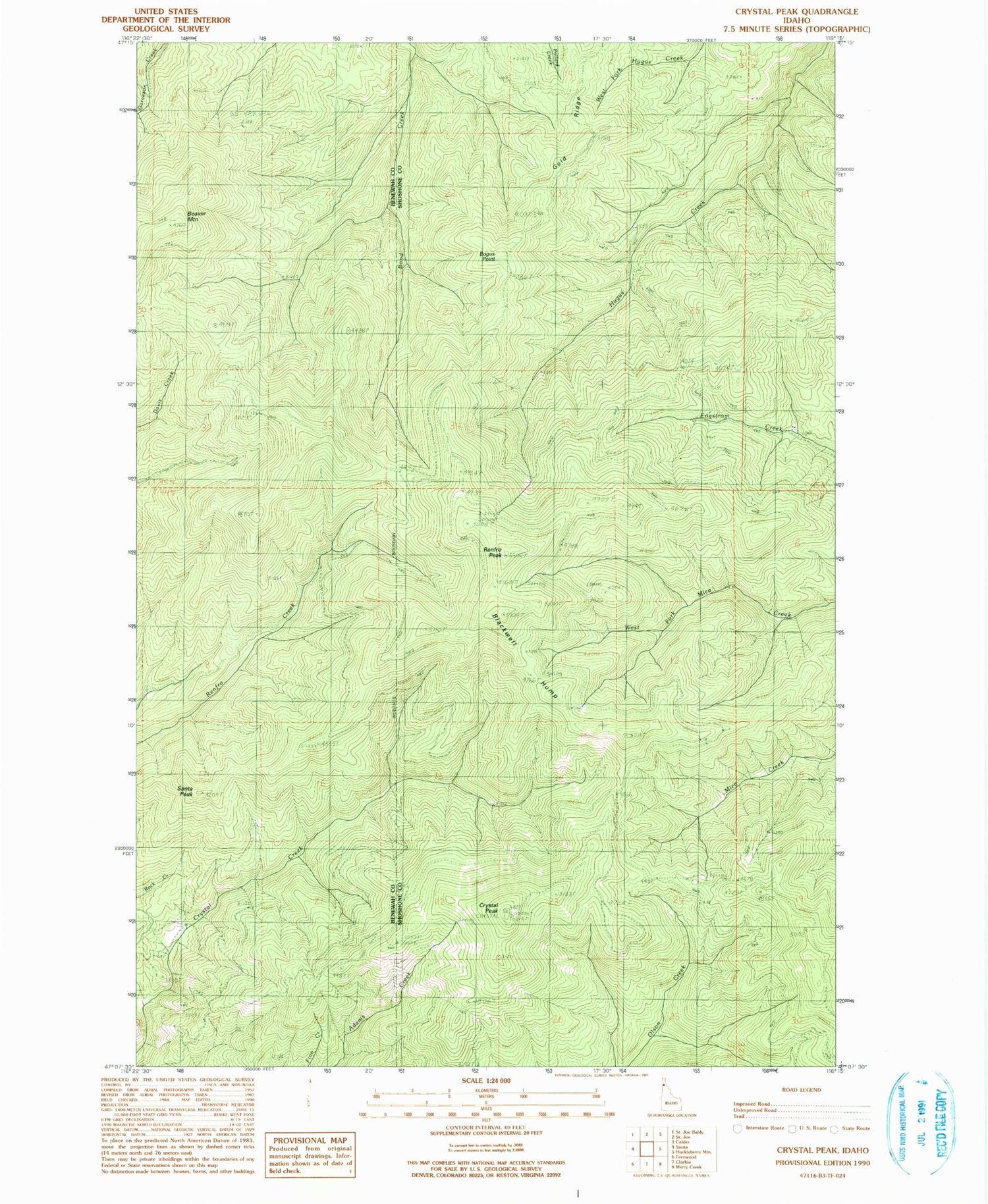 Classic USGS Crystal Peak Idaho 7.5'x7.5' Topo Map Image