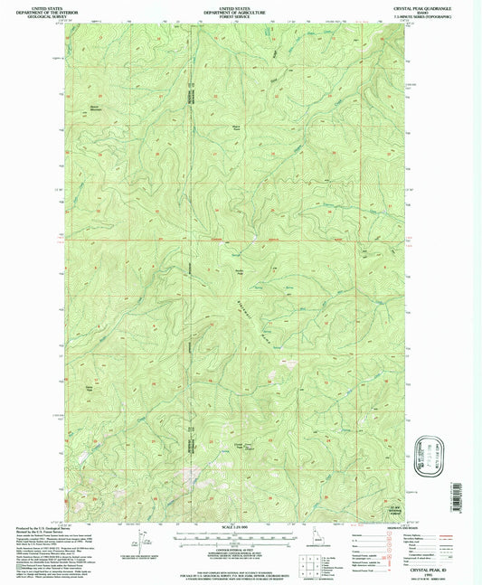 Classic USGS Crystal Peak Idaho 7.5'x7.5' Topo Map Image