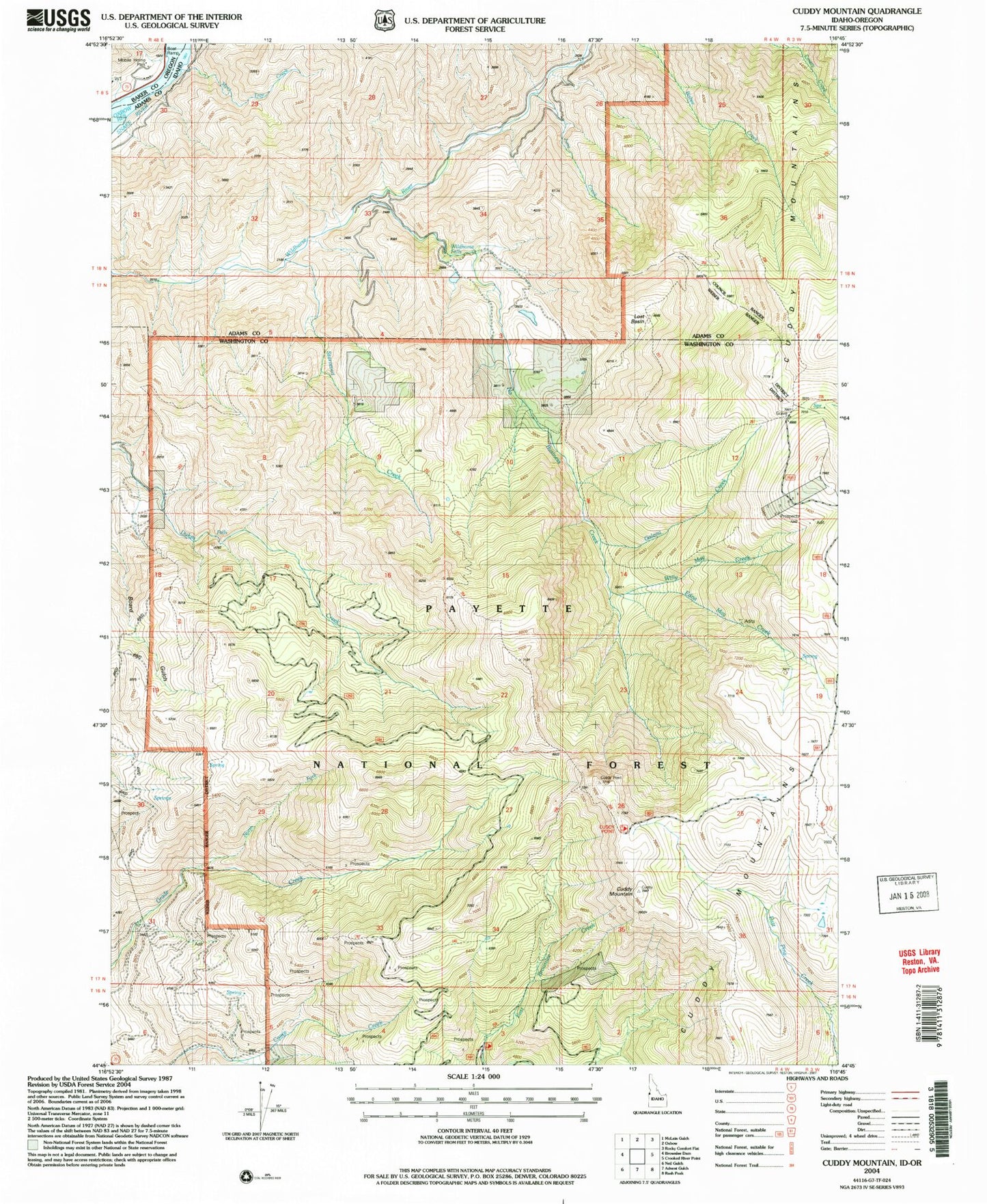 Classic USGS Cuddy Mountain Idaho 7.5'x7.5' Topo Map Image