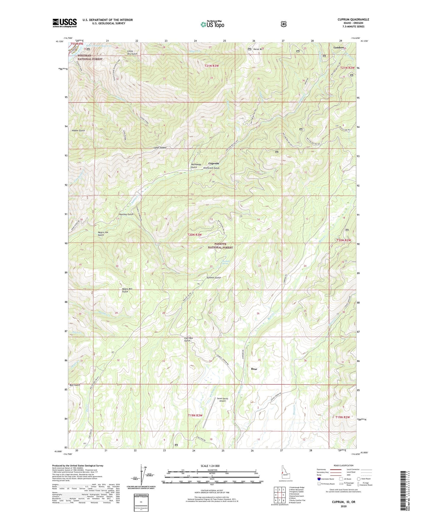 Cuprum Idaho US Topo Map Image