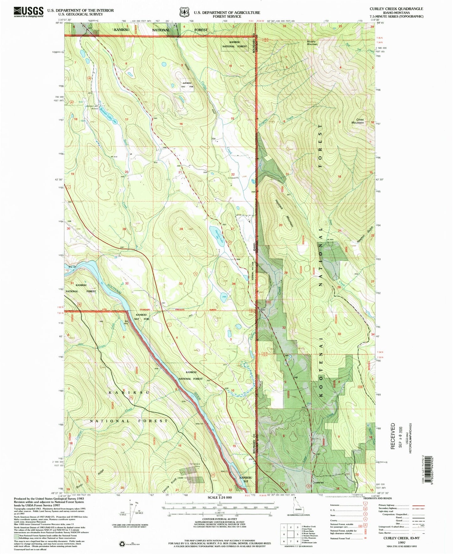 Classic USGS Curley Creek Idaho 7.5'x7.5' Topo Map Image