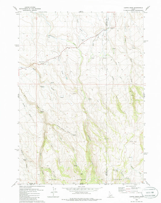 Classic USGS Curtis Draw Idaho 7.5'x7.5' Topo Map Image