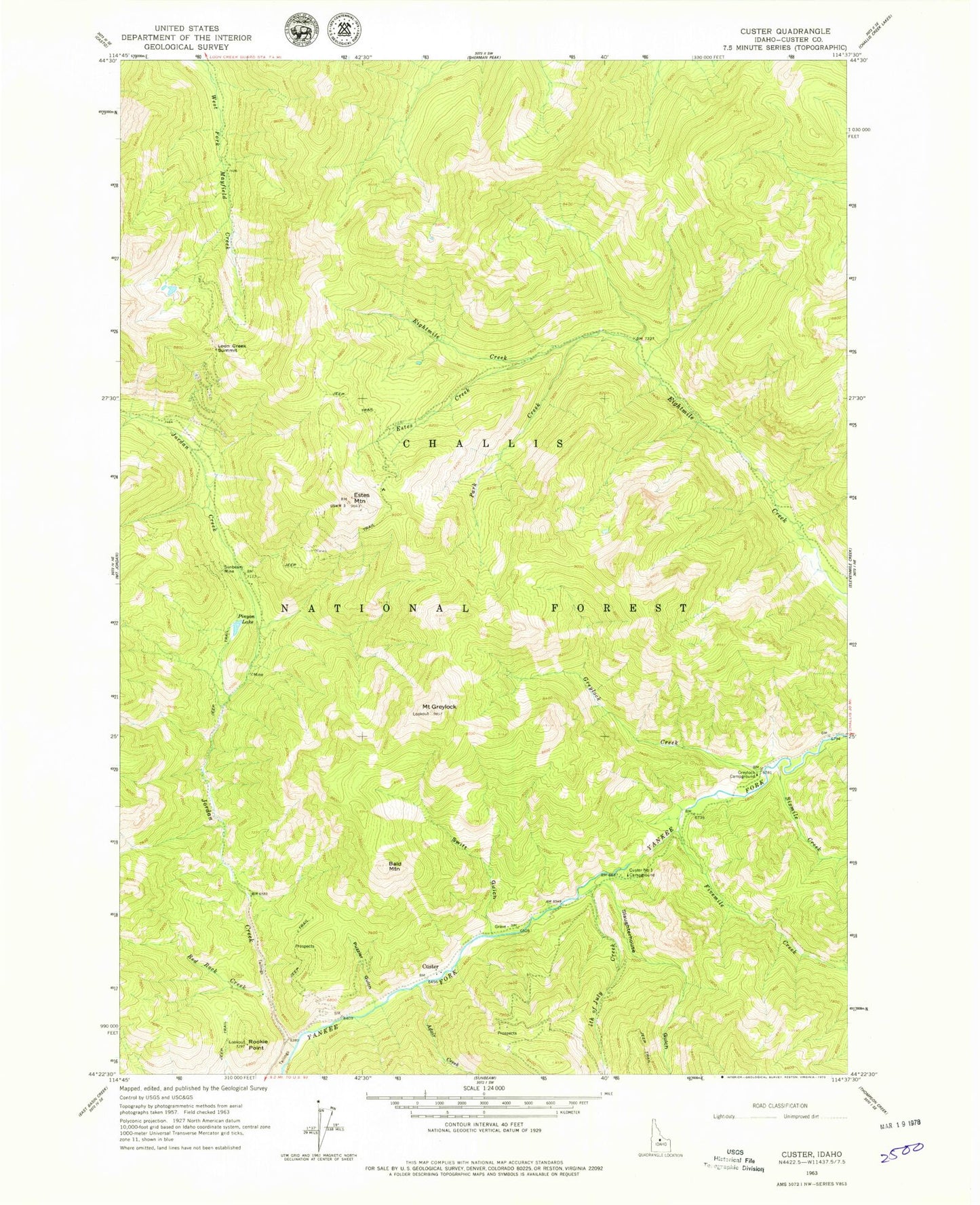 Classic USGS Custer Idaho 7.5'x7.5' Topo Map Image