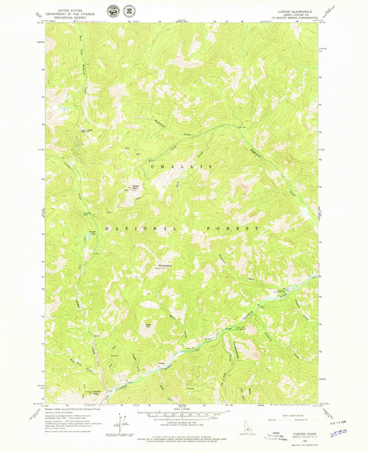 Classic USGS Custer Idaho 7.5'x7.5' Topo Map Image