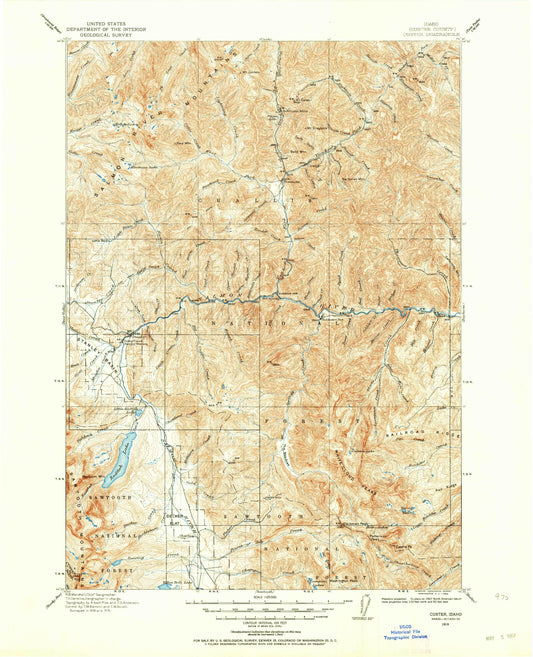 Historic 1919 Custer Idaho 30'x30' Topo Map Image