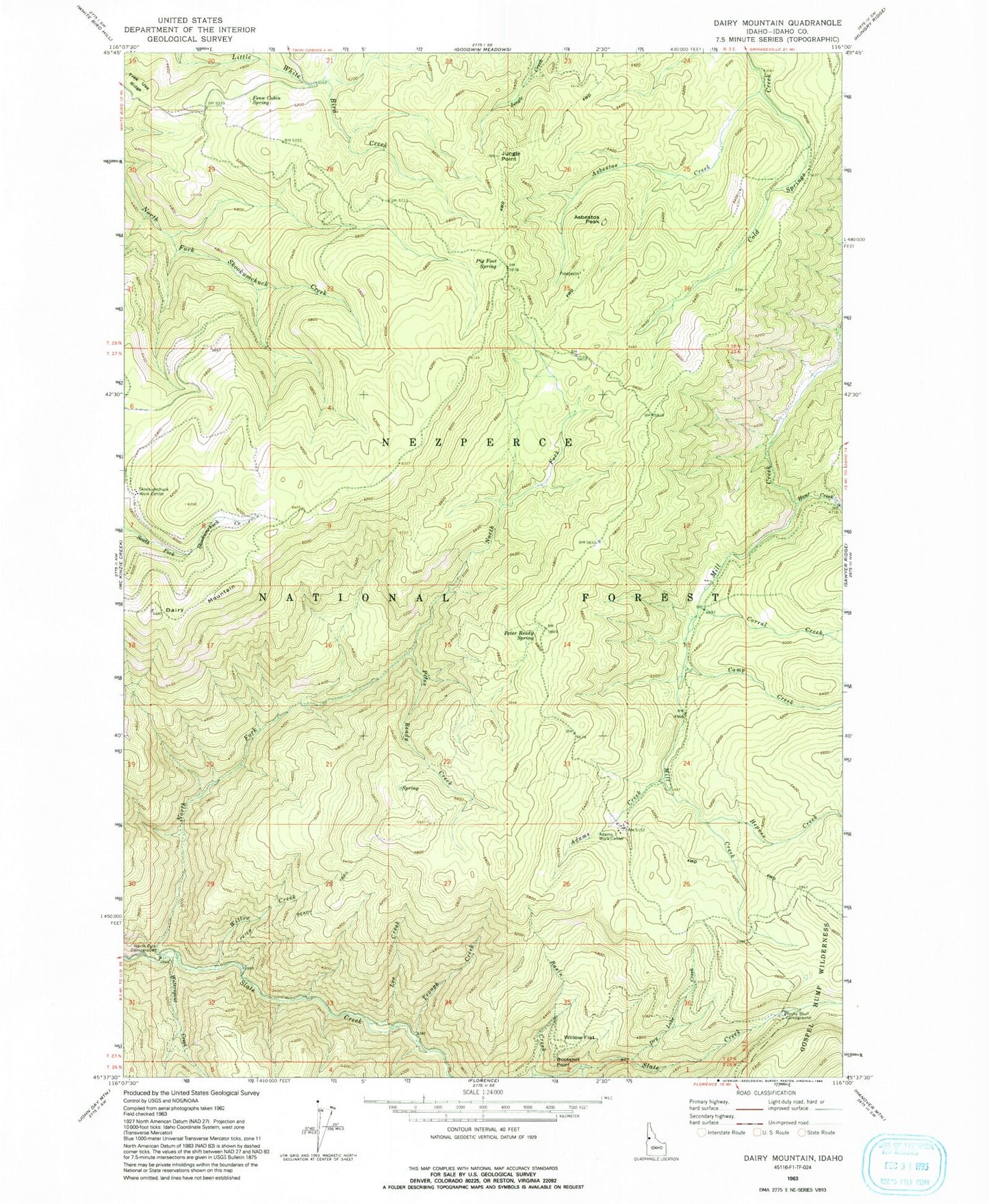 Classic USGS Dairy Mountain Idaho 7.5'x7.5' Topo Map Image