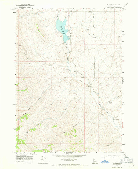 Classic USGS Daniels Idaho 7.5'x7.5' Topo Map Image