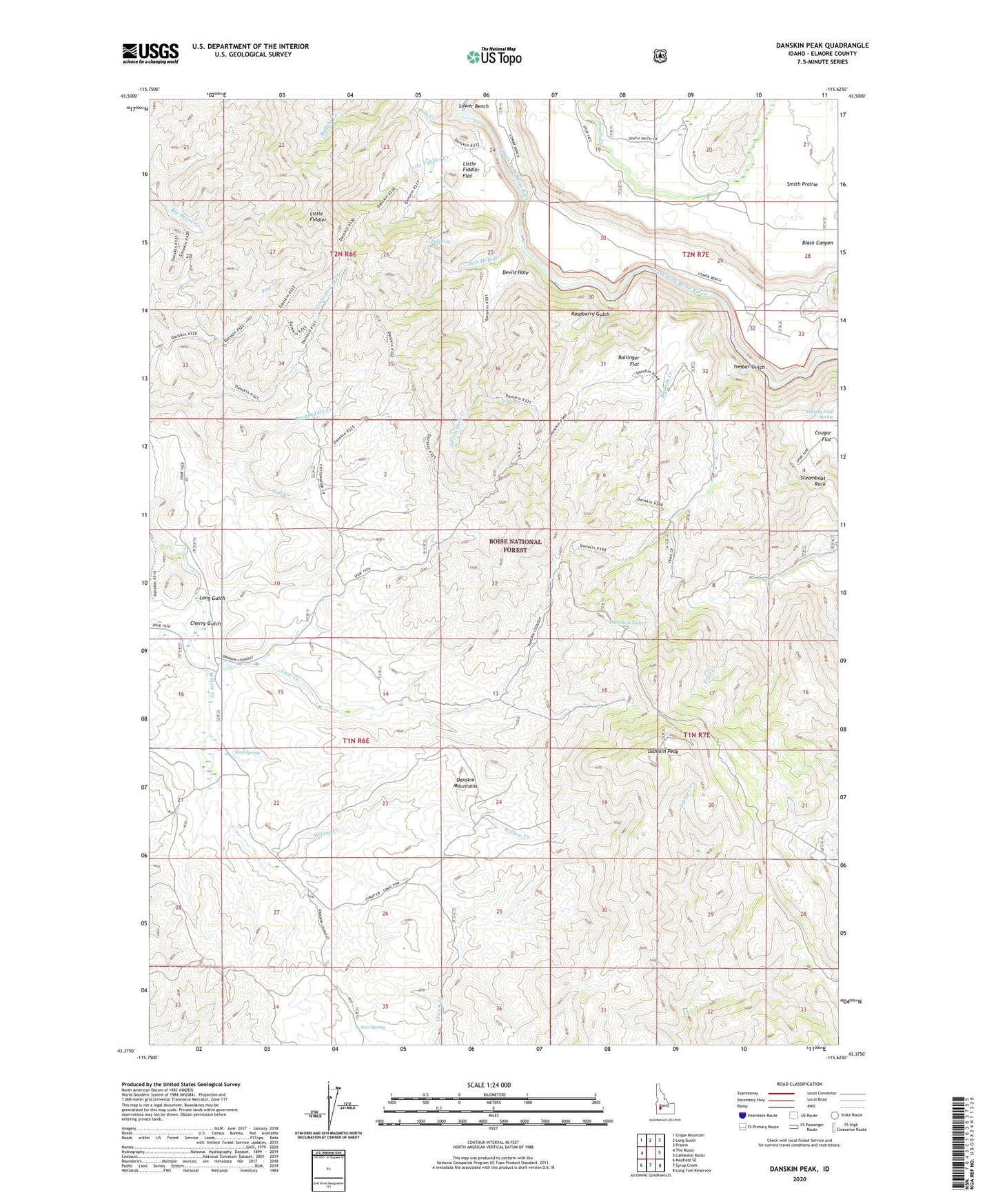 Danskin Peak Idaho US Topo Map Image