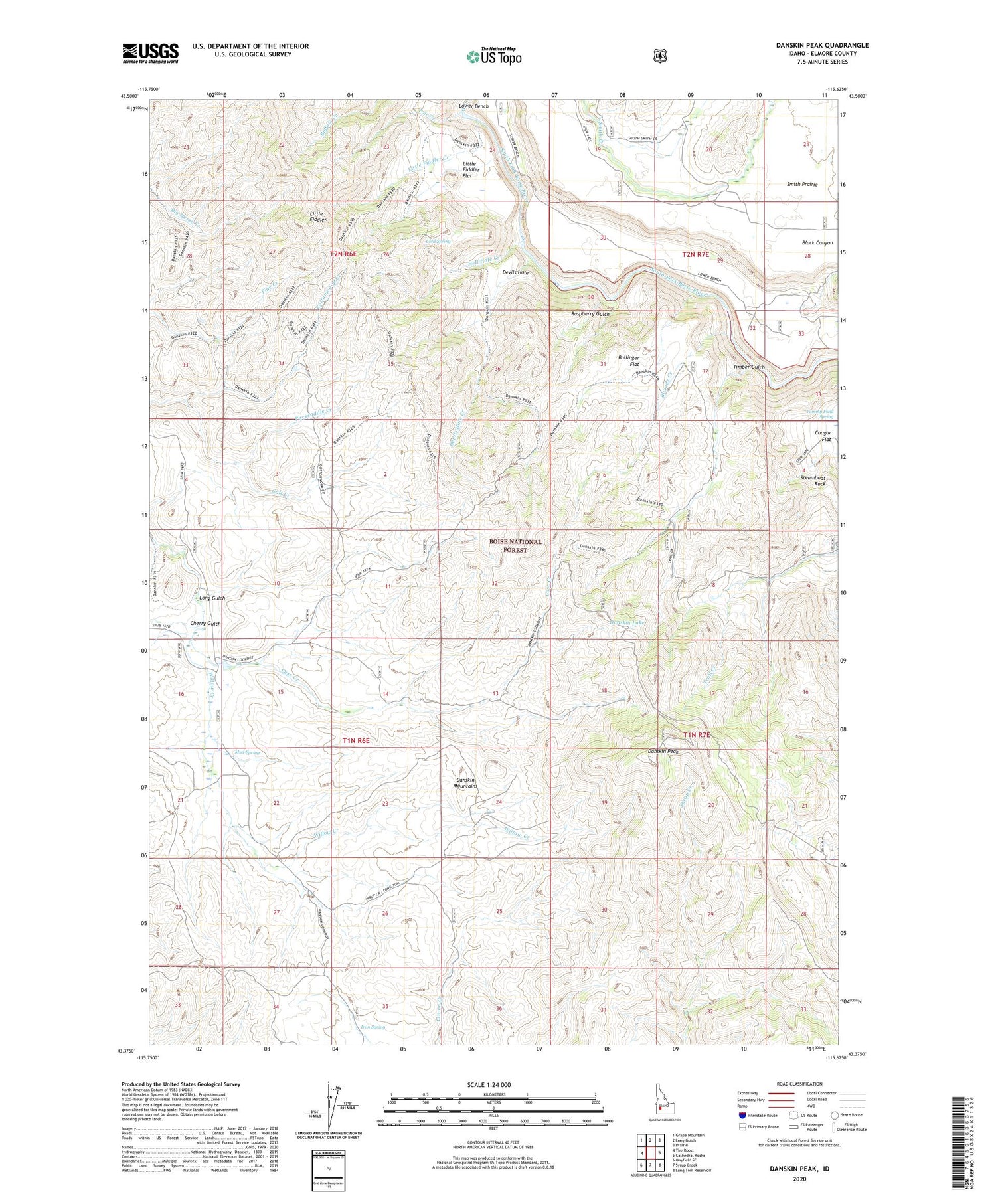 Danskin Peak Idaho US Topo Map Image