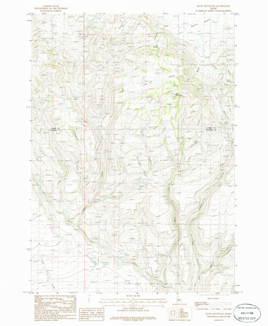 Classic USGS Davis Mountain Idaho 7.5'x7.5' Topo Map Image