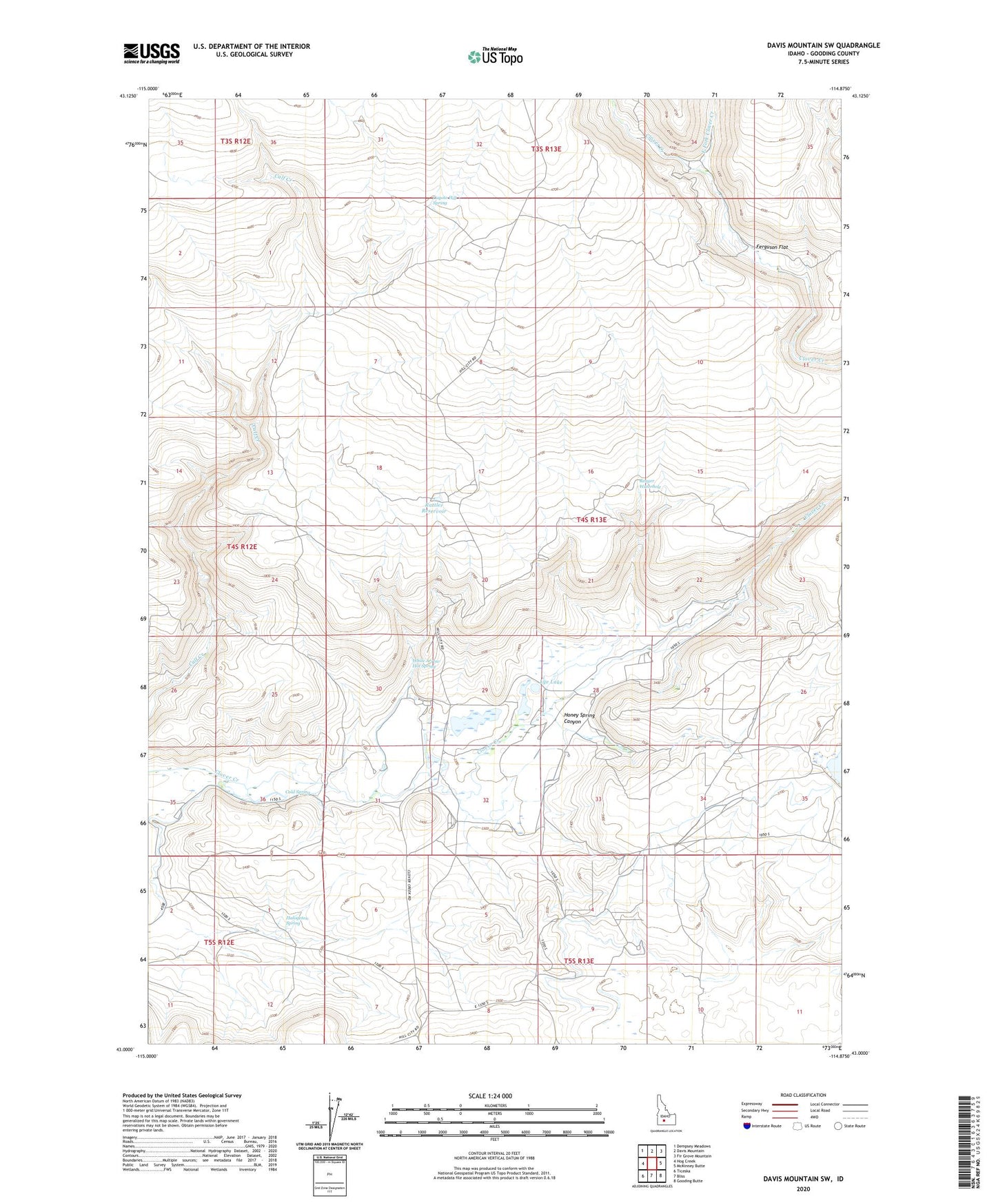 Davis Mountain SW Idaho US Topo Map Image