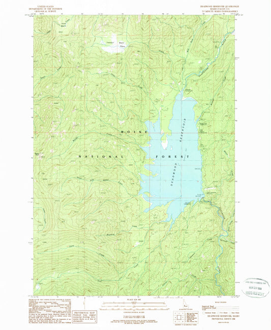 Classic USGS Deadwood Reservoir Idaho 7.5'x7.5' Topo Map Image