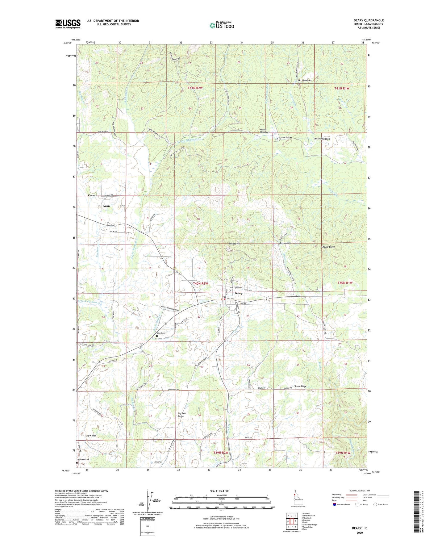 Deary Idaho US Topo Map Image