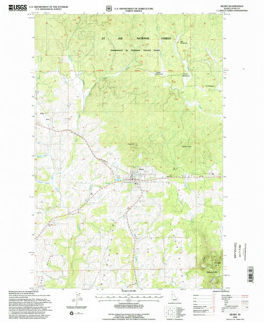 Classic USGS Deary Idaho 7.5'x7.5' Topo Map Image