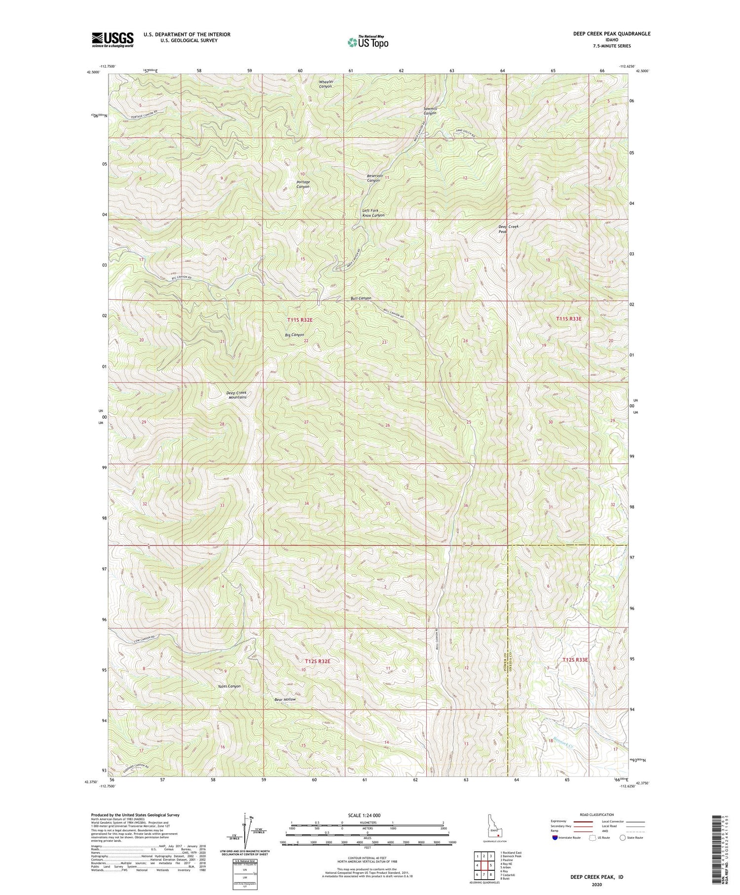 Deep Creek Peak Idaho US Topo Map Image