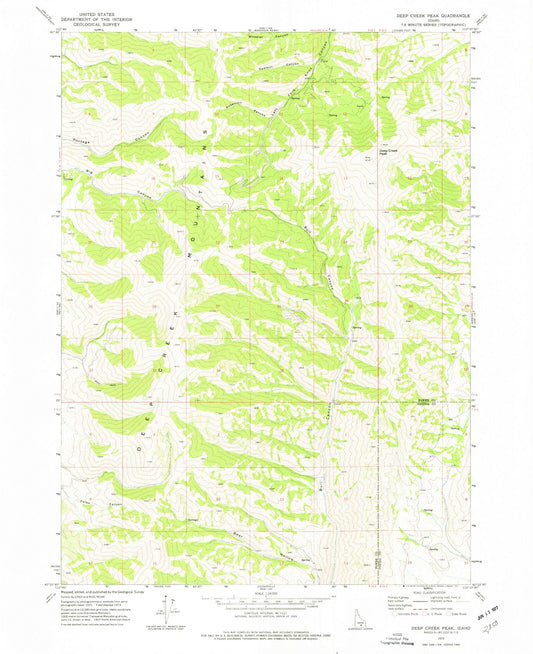 Classic USGS Deep Creek Peak Idaho 7.5'x7.5' Topo Map Image