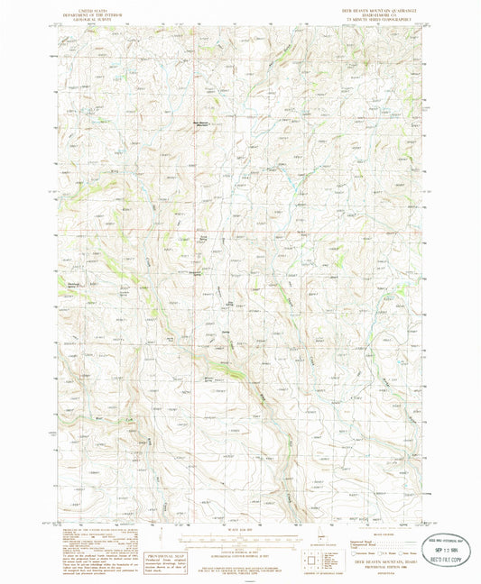 Classic USGS Deer Heaven Mountain Idaho 7.5'x7.5' Topo Map Image