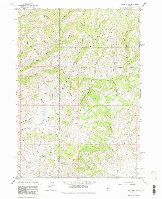 Classic USGS Deer Mountain Idaho 7.5'x7.5' Topo Map Image