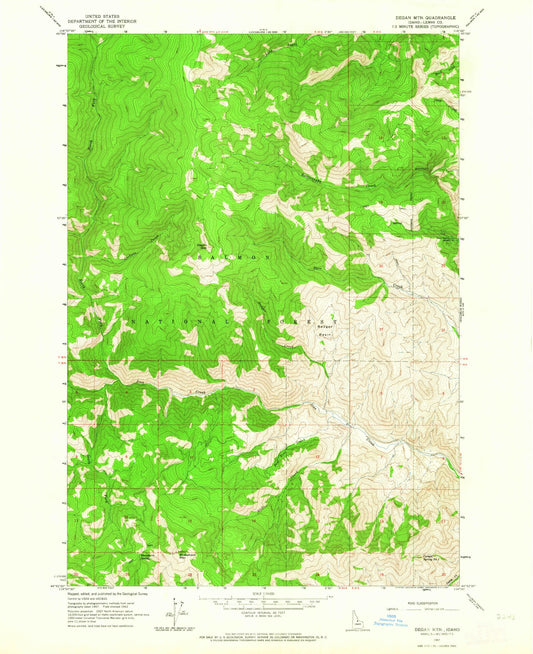 Classic USGS Degan Mountain Idaho 7.5'x7.5' Topo Map Image