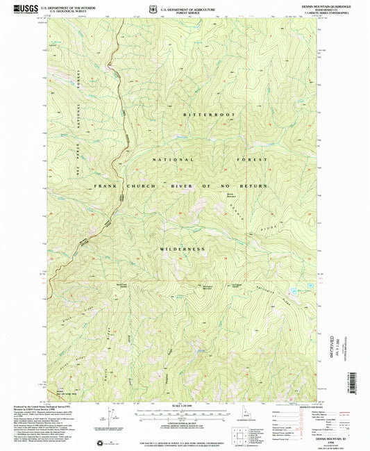 Classic USGS Dennis Mountain Idaho 7.5'x7.5' Topo Map Image