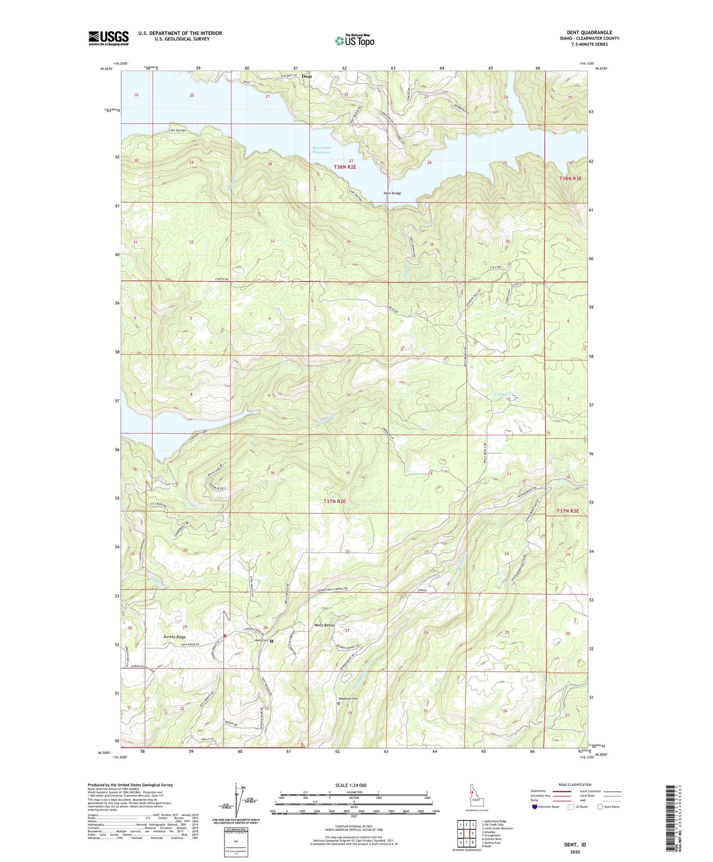 Dent Idaho US Topo Map Image