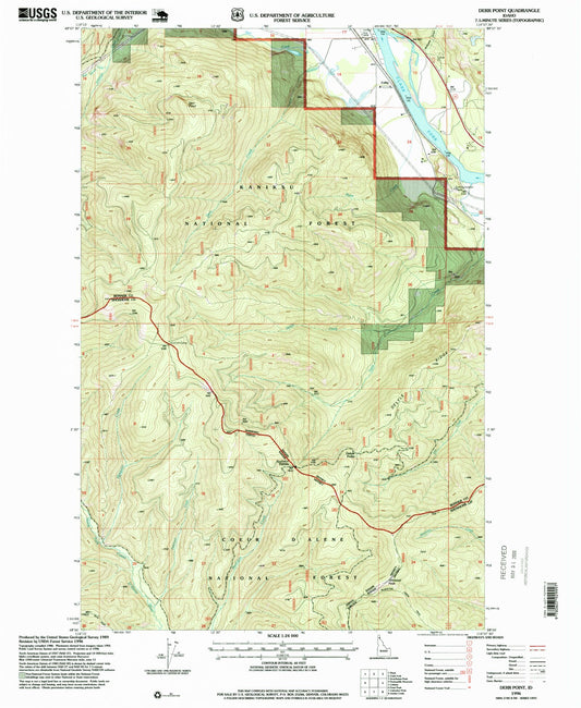 Classic USGS Derr Point Idaho 7.5'x7.5' Topo Map Image