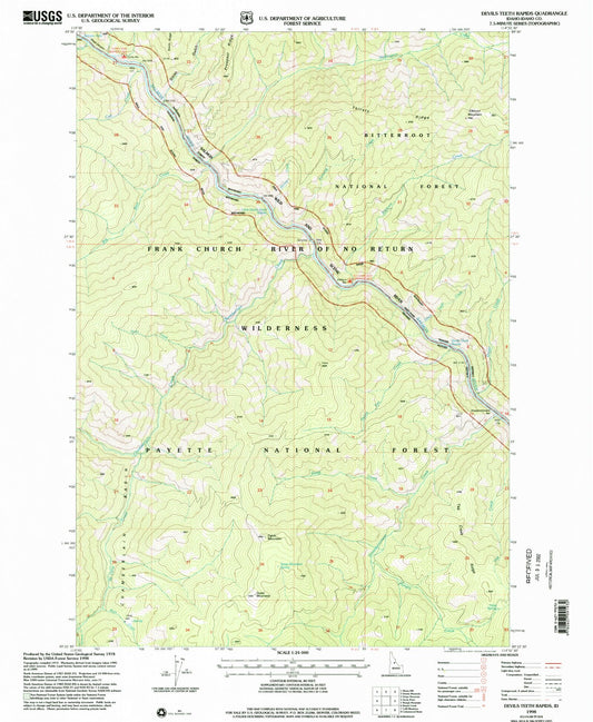 Classic USGS Devils Teeth Rapids Idaho 7.5'x7.5' Topo Map Image