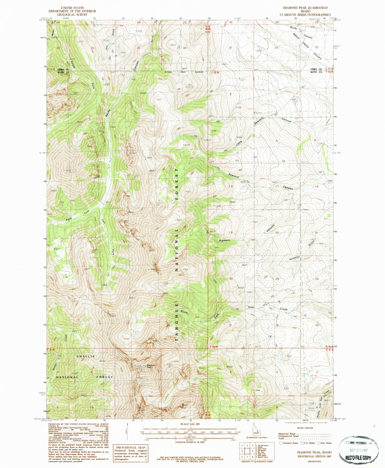 Classic USGS Diamond Peak Idaho 7.5'x7.5' Topo Map Image