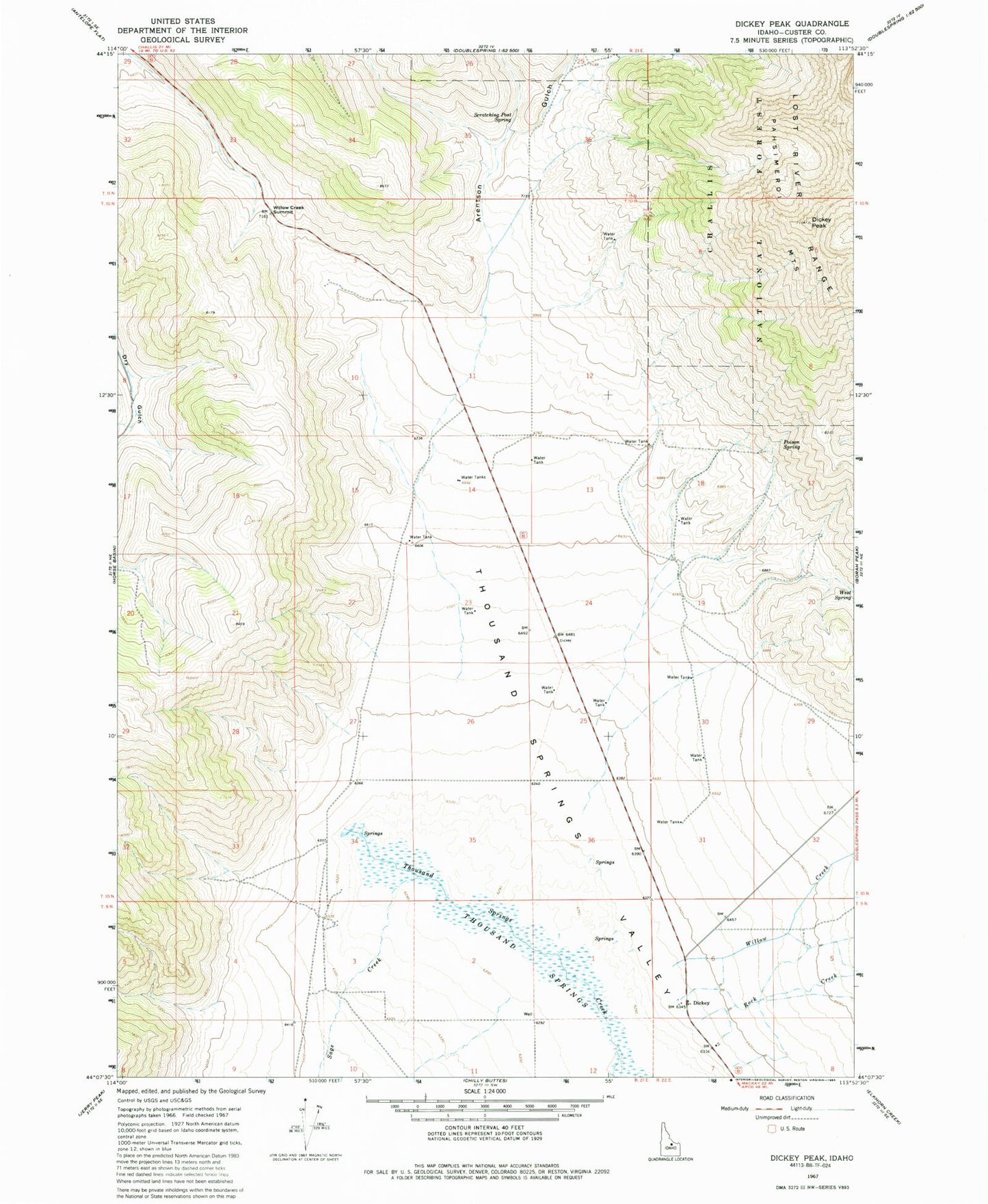 Classic USGS Dickey Peak Idaho 7.5'x7.5' Topo Map Image