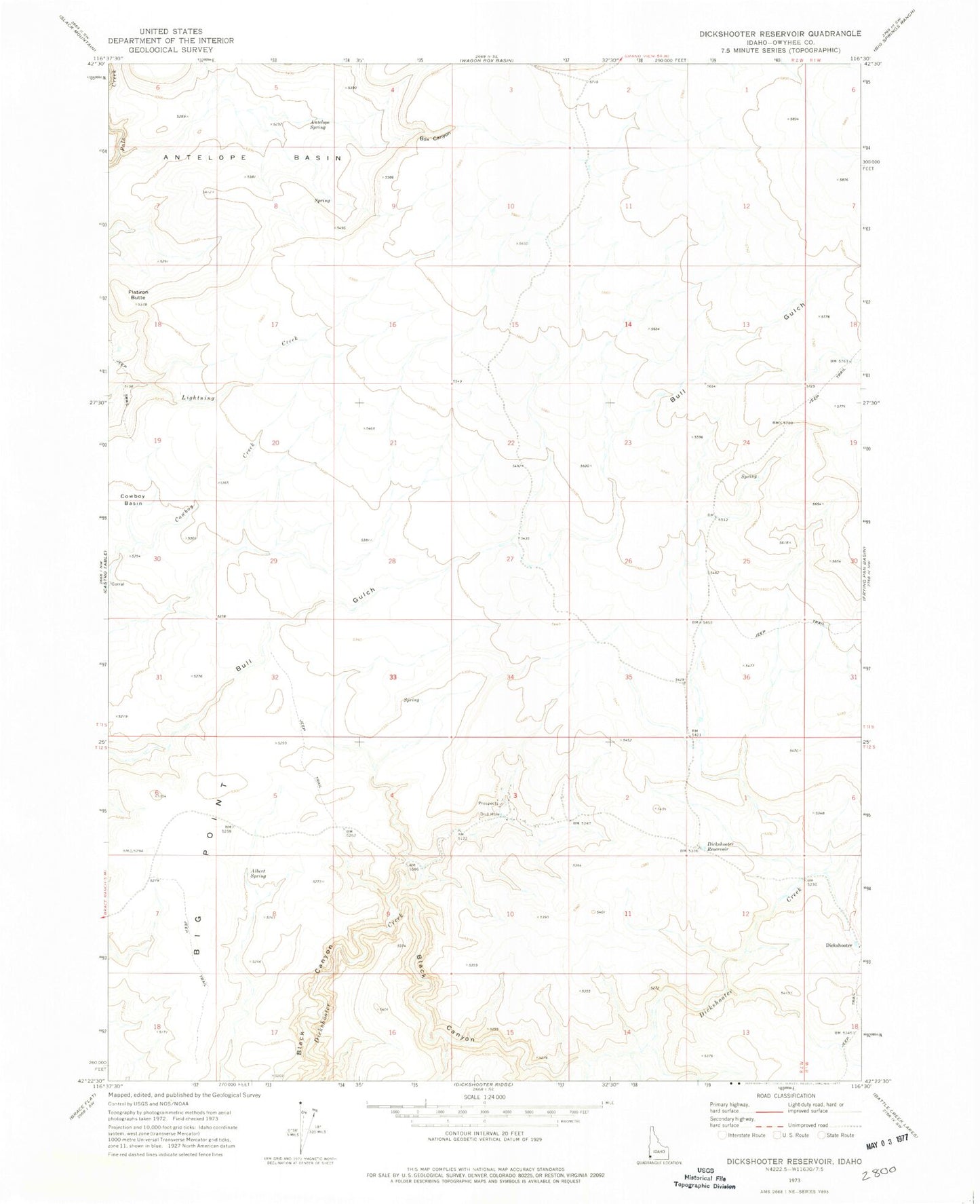 Classic USGS Dickshooter Reservoir Idaho 7.5'x7.5' Topo Map Image