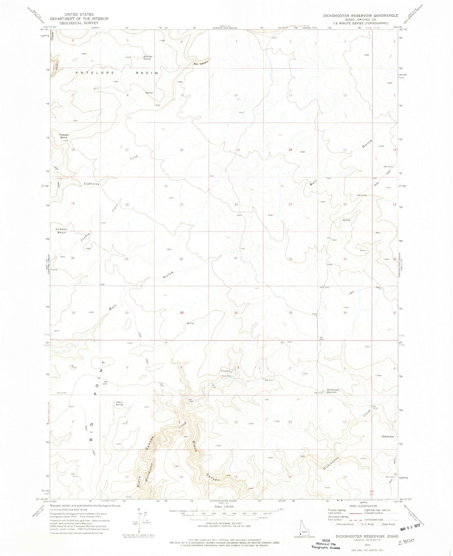 Classic USGS Dickshooter Reservoir Idaho 7.5'x7.5' Topo Map Image