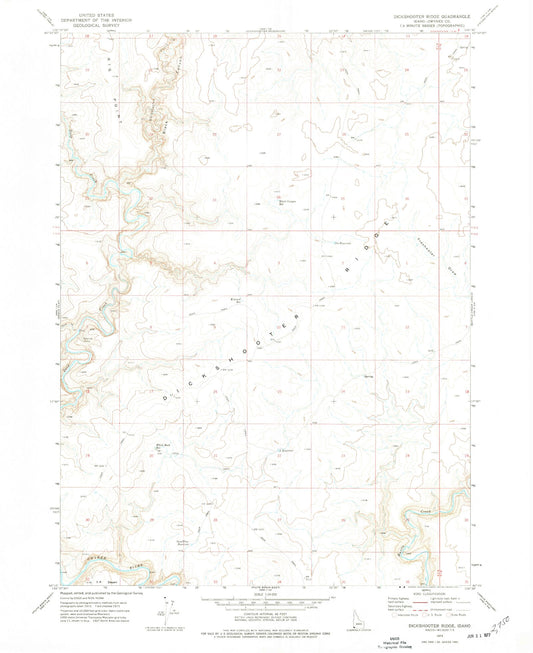 Classic USGS Dickshooter Ridge Idaho 7.5'x7.5' Topo Map Image