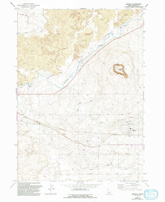 Classic USGS Dietrich Idaho 7.5'x7.5' Topo Map Image