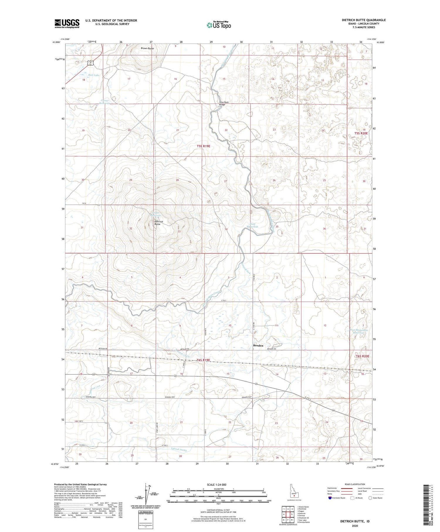 Dietrich Butte Idaho US Topo Map Image