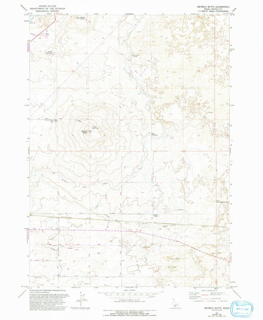 Classic USGS Dietrich Butte Idaho 7.5'x7.5' Topo Map Image