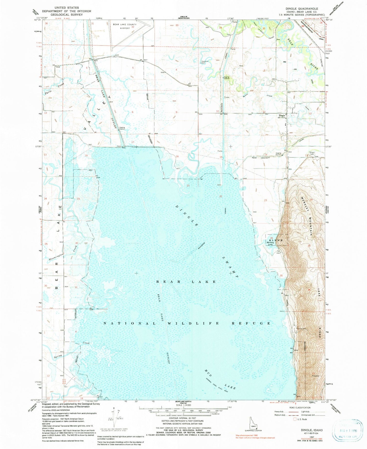 Classic USGS Dingle Idaho 7.5'x7.5' Topo Map Image