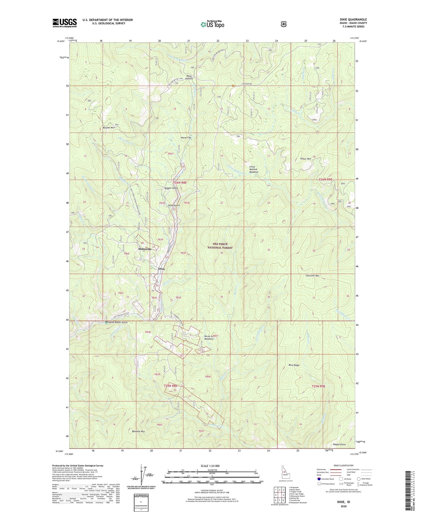 Dixie Idaho US Topo Map Image