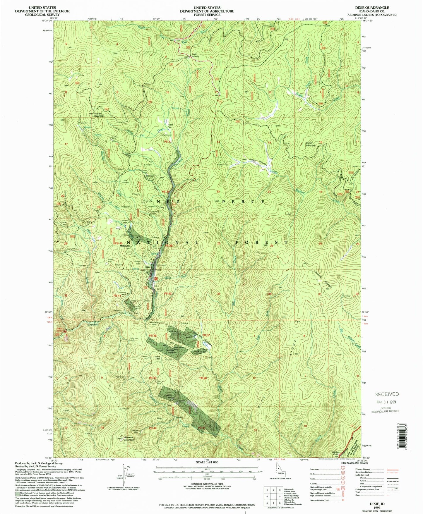 Classic USGS Dixie Idaho 7.5'x7.5' Topo Map Image