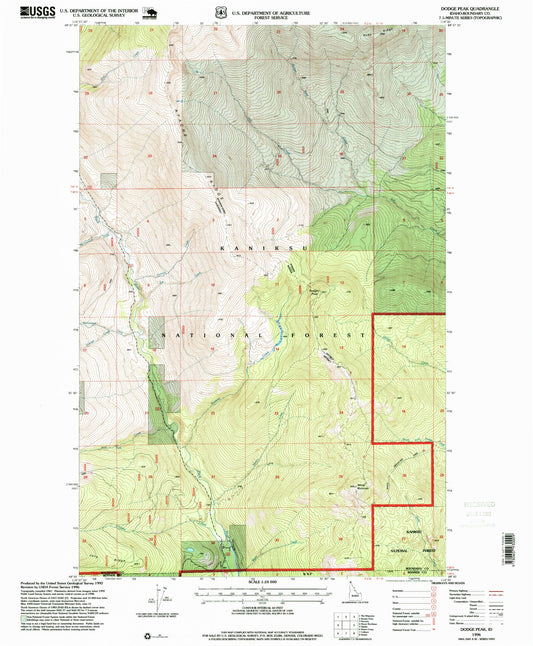 Classic USGS Dodge Peak Idaho 7.5'x7.5' Topo Map Image
