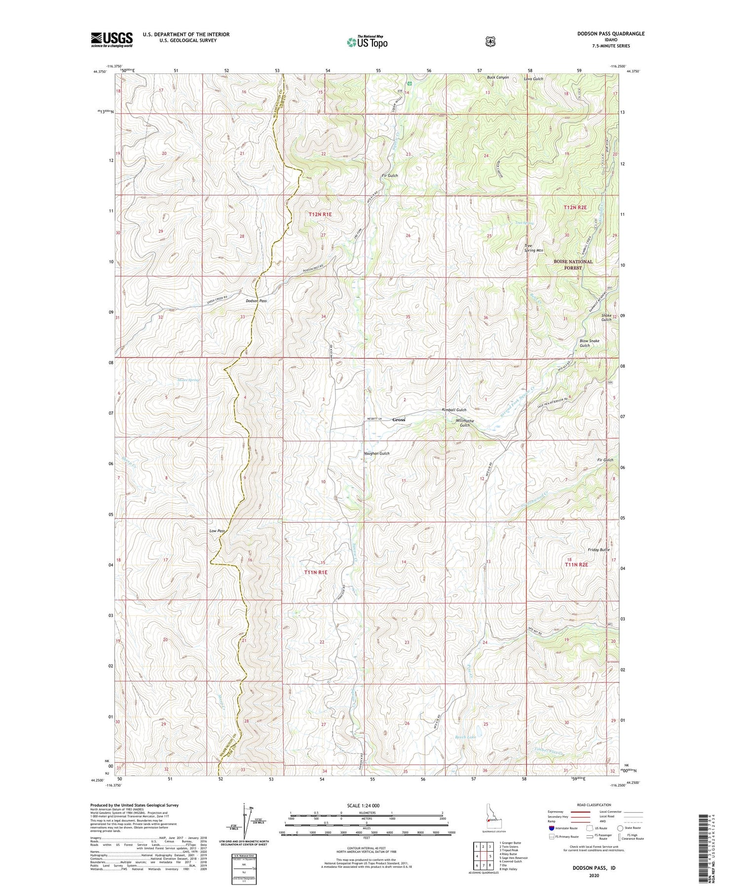 Dodson Pass Idaho US Topo Map Image