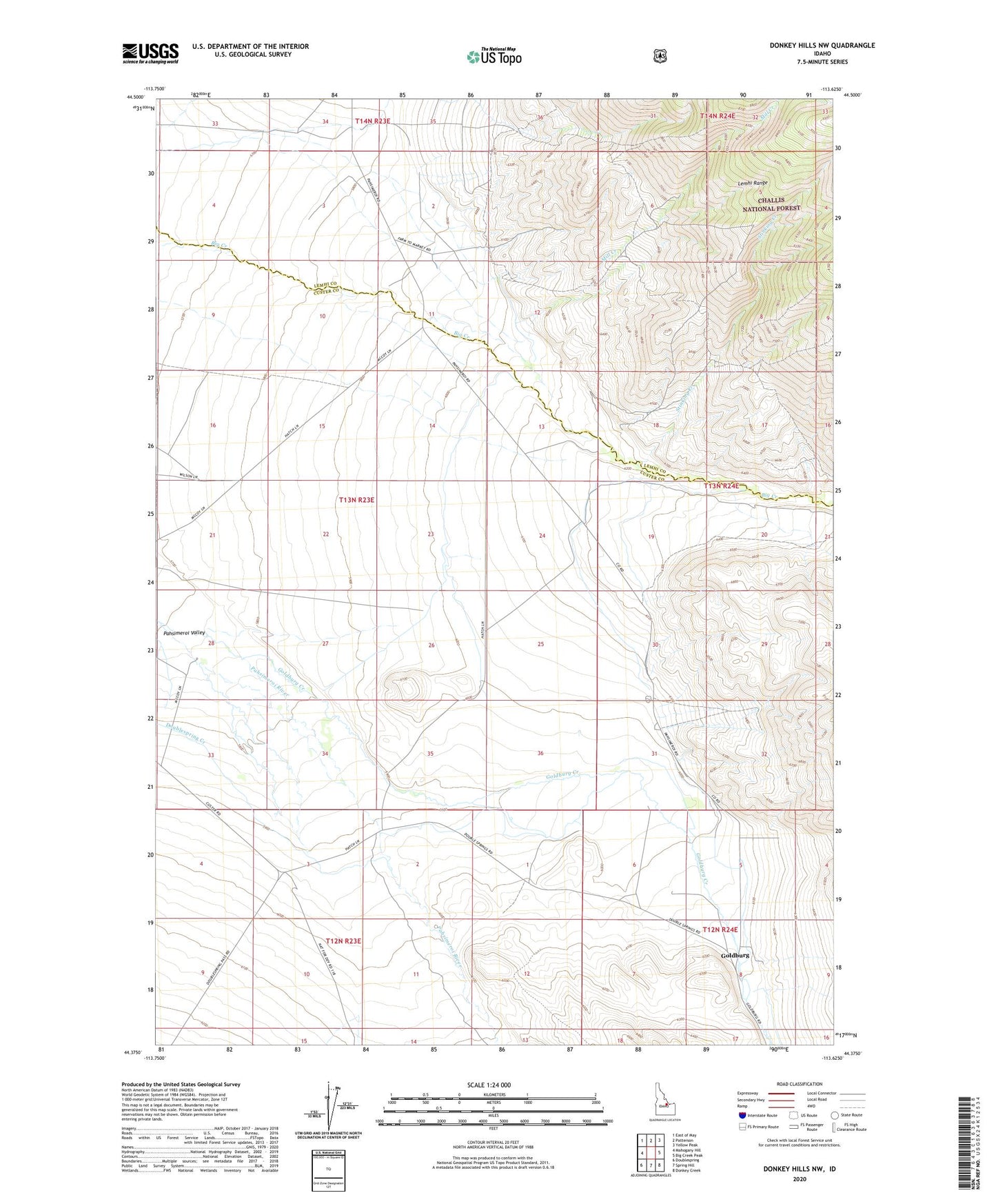 Donkey Hills NW Idaho US Topo Map Image