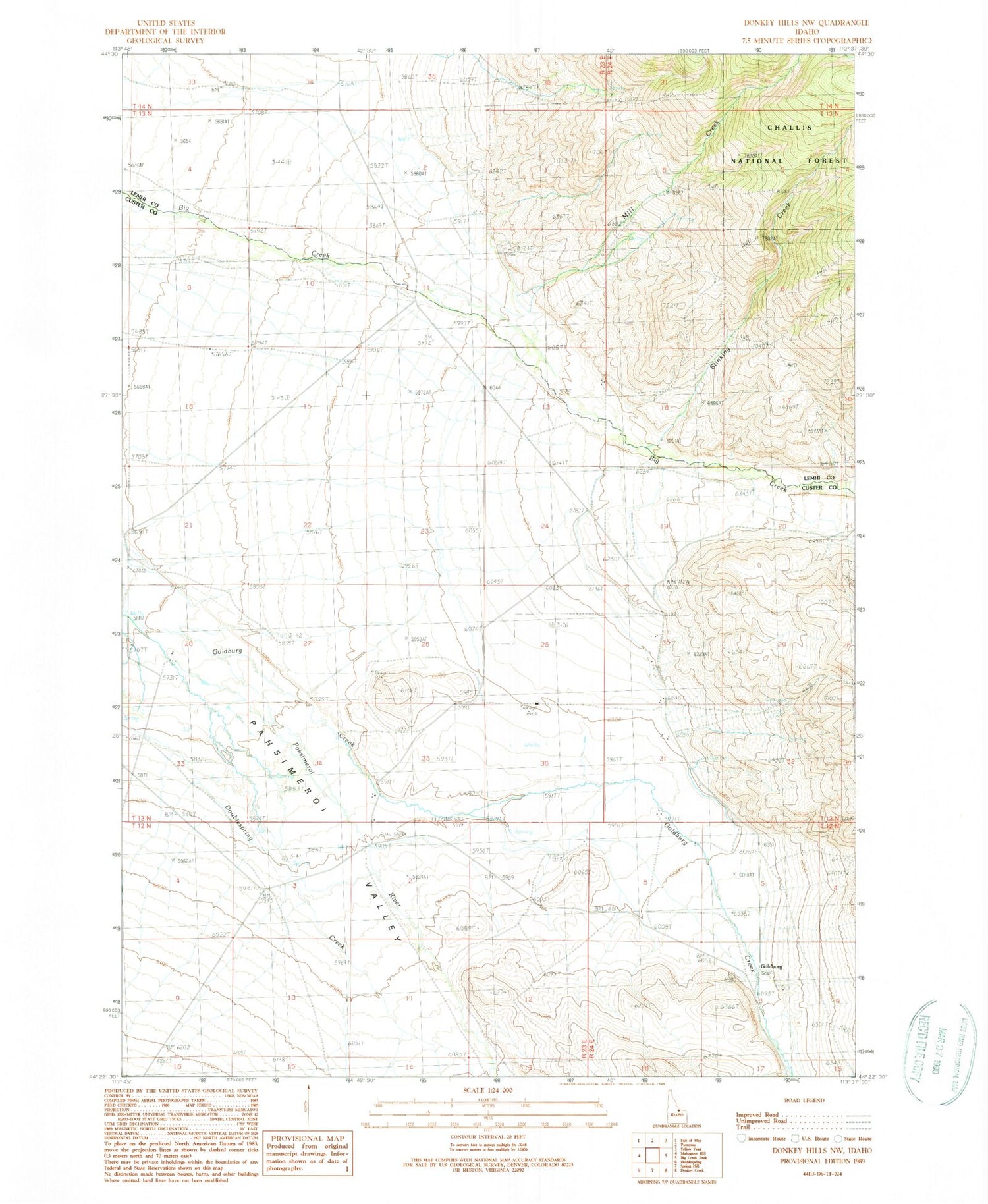 Classic USGS Donkey Hills NW Idaho 7.5'x7.5' Topo Map Image