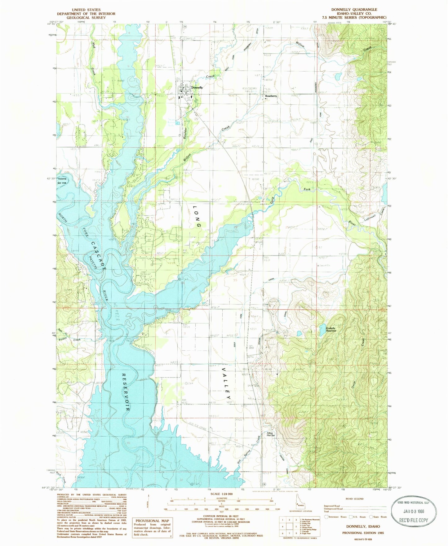 Classic USGS Donnelly Idaho 7.5'x7.5' Topo Map Image