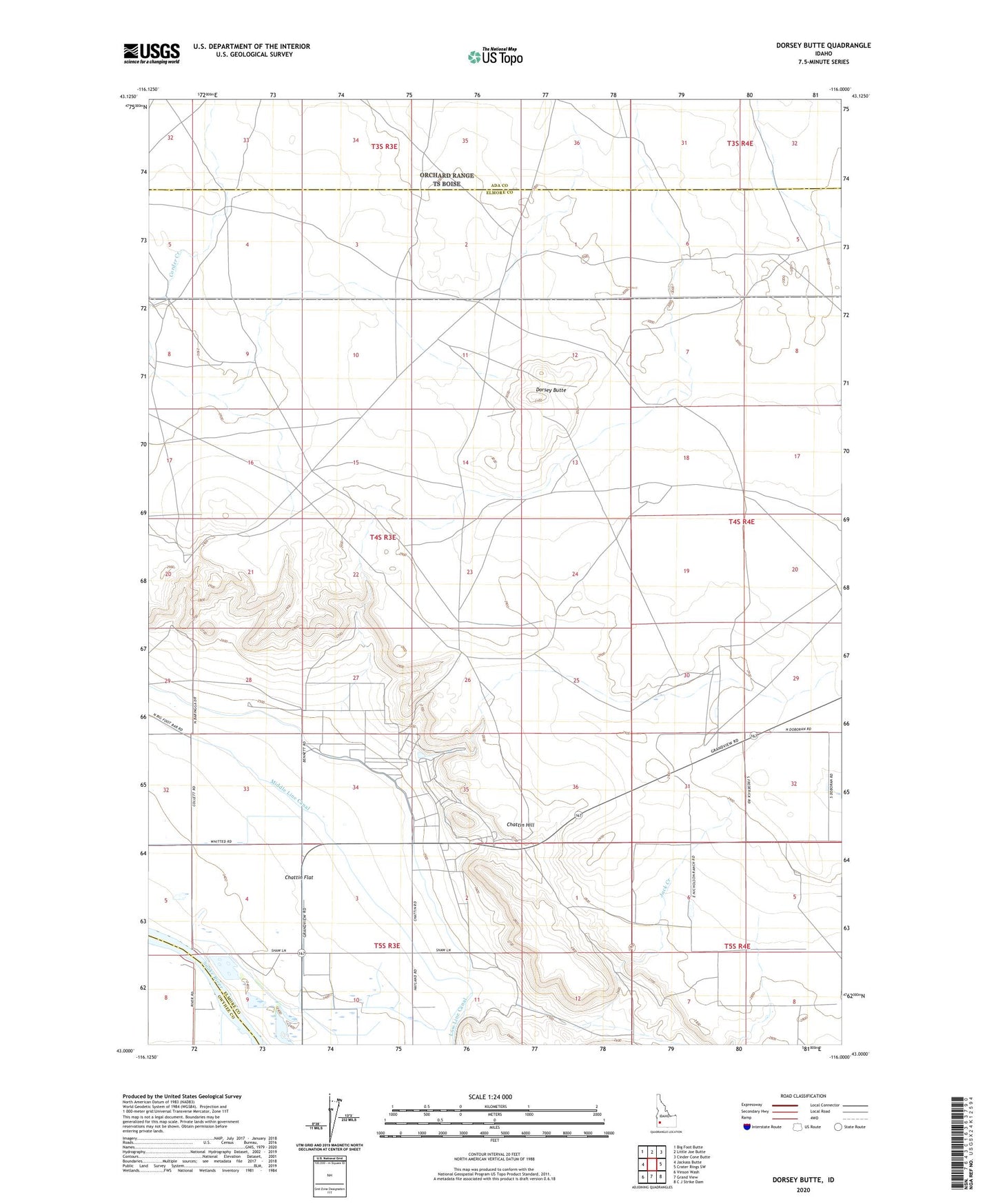 Dorsey Butte Idaho US Topo Map Image